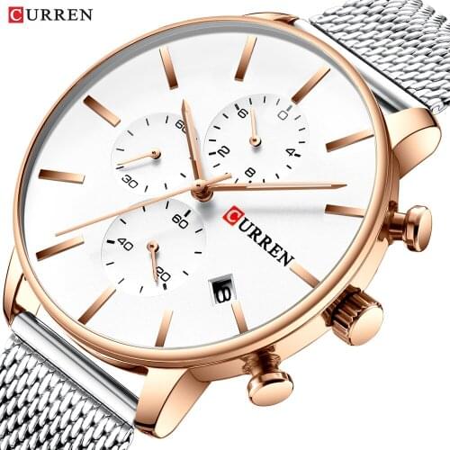 New CURREN Top Luxury Chronograph Watch Men Quartz Wristwatches Waterproof Steel Mesh Watches Men Business Fashion Brand Clock
