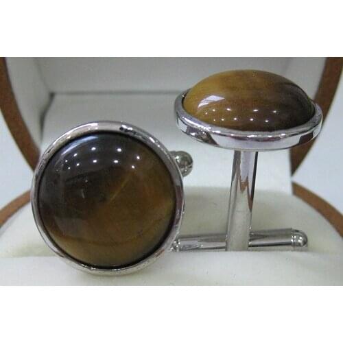 Wholesale mans noble silver plated tiger eye stone Cufflinks