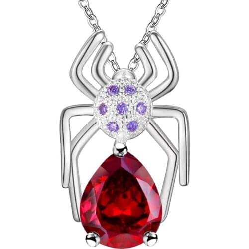 Wholesale Silver Plated Charm Jewelrys Necklace,free Shipping Fashion Fashion Jewelry Pendant Spider Inlaid Red Stone AN708