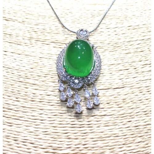 Natural green jade pendant necklace egg surface old hole ice full of color Yang green water