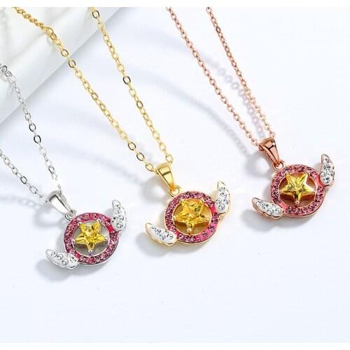 Anime Cardcaptor Sakura Necklace 925 Sterling Silver Star Pendant Jewelry For Women Girls Cute Necklace Gifts Cosplay Accessory