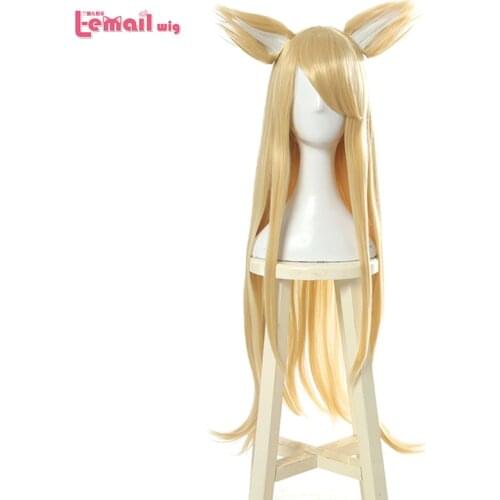 L-email wig LoL K/DA Ahri Cosplay Wigs Blonde Long Straight KDA Cosplay Wig with Ears Halloween Heat Resistant Synthetic Hair