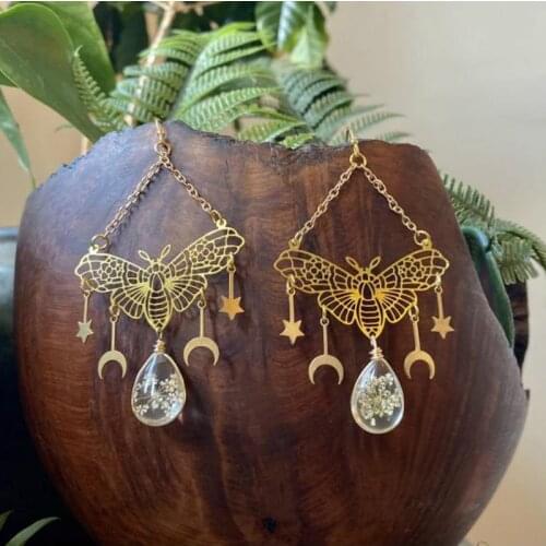 Resin Flower Moth Earrings, Hypoallergenic, Wanderlust Jewelry