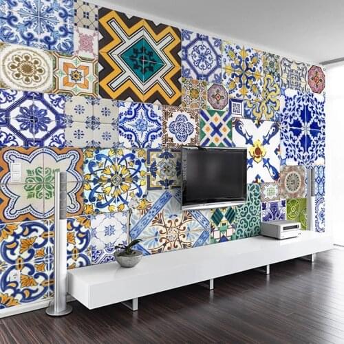 Custom Photo Wall European Style Retro Marble Tile Mural Wall Papers Home Decor Living Room Kitchen Waterproof Canvas Wallpaper