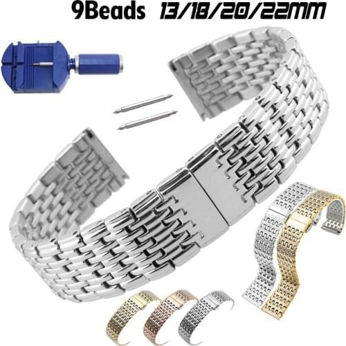 Watch Band 13mm 18mm 20mm 22mm Watch Strap Stainless Steel Replacement Watchbands Solid Butterfly Buckle Wrist Belt with Tool