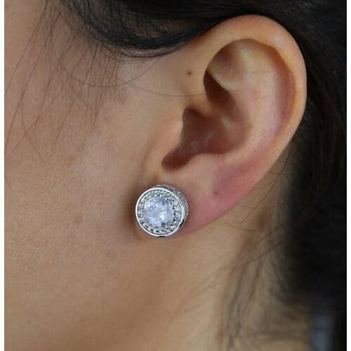 Hip Hop Round Cubic Zirconia Earrings For Men Women Ear Studs Crystal White Male Earrings Fashion Jewelry Brincos Wholesale