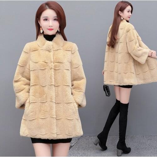Cotday Imitated Mink Furry Coat Loose Thick Khaki Temperament Fashion High Quality Ladies Fur Jackets Coat Long Luxury Fur Coats
