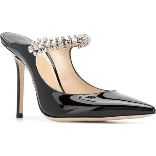 Summer Fashion Women shoes Patent leather Pumps Thin band Rhinestones stiletto heel pointed Ladies hollow Party shoes
