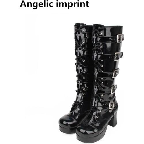 Angelic imprint mori girl Women motorcycle punk boots lady high heels lolita shoes woman princess dress pumps 8cm 33-47 buckles