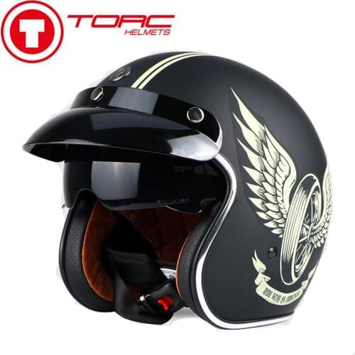 TORC FLYING Vintage Motorcycle Helmet Motocross Open Face Half Helmet Retro JET Racing Helmet Motorbike Casque Moto