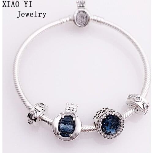 XIAOYI jewelry 100% s925 winter Christmas blue moonlight jewel crown ZT0416 bracelet set for girlfriend gift lovely
