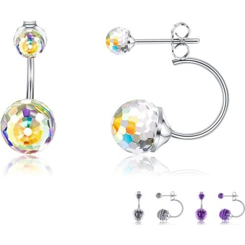 SILVERHOO 925 Sterling Silver Women Earring Ball Shape New Shiny Zircon Creative Design Earrings Embellished Austria Crystals