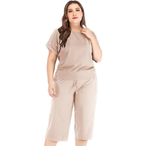 Womens Short-Sleeved T-Shirt + Pan Pants 2 Pieces Set 2021 Summer New Two-Piece Loose Large Size Fashion Sports Leisure Suit
