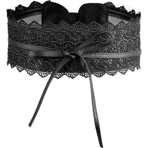 Women Lace Waist Belt Soft Faux Leather Boho Band Corset Fashion Accessories for Dresses