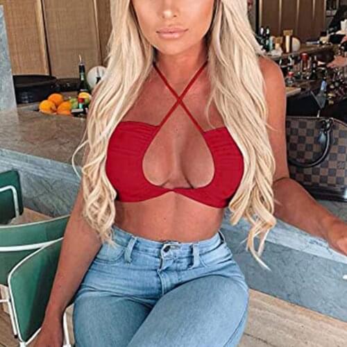 Womail Tanks Camis crop top tops for women summer Tie-dye Passion Solid No Steel Ring Crisscross Strappy Bow Frenulum Tops y2k
