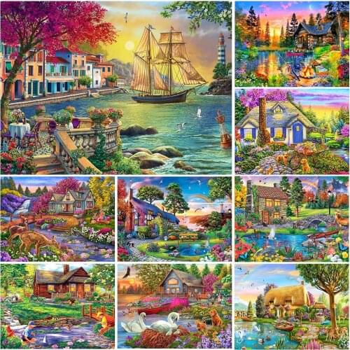5D DIY Scenic Diamond Embroidery House Full Drill Diamond Painting Landscape Picture Of Rhinestone Scenery Mosaic Wall Stickers