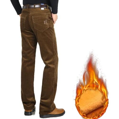 Winter New Men Casual Sweat Pants Brand Velvet Thicken Corduroy Pants Fleece Stretch Slacks High Waist Loose Warm Mens Trousers