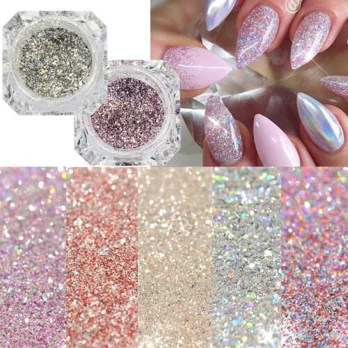 1Box Holographic Nail Glitter Shiny Sliver Acrylic Nail Powder Reflective Dust For Face Decoration Nail Art Laser glitter powder