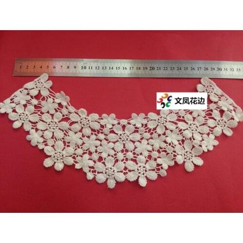 1 Piece 35*9cm Beige Flower Lace Collar Sewing Cotton Neckline Lace Applique Sewing Accessories