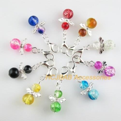 10 New Angel 14x21mm Charms Mixed Shivering Glass Silver Plated Retro With Lobster Claw Clasps