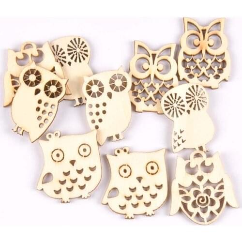10Pcs mix Owl pattern natural Wooden Scrapbooking Craft for Embellishments Handmade Diy handicraft Decor 20-38mm MT1964
