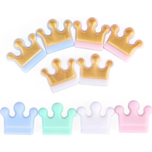 Chenkai 100PCS BPA Free Silicone Mini Crown Teether Bead Silicone Dentition Teething Beads Food Grade DIY Baby Jewelry Toy Gift