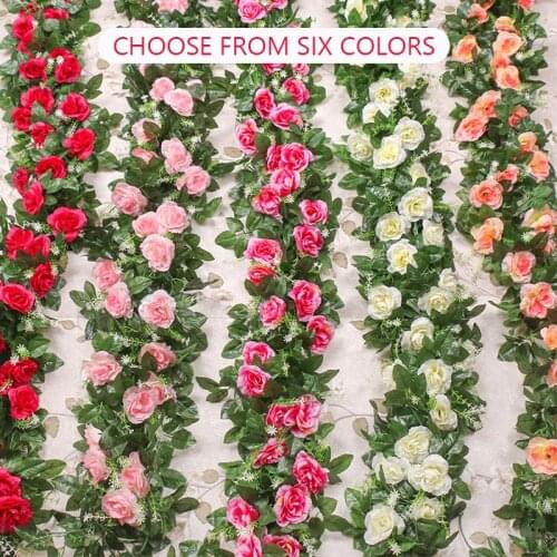 2.2M Simulation Rose Flower Rattan Artificial Flower Vine Silk Wisteria Garland Hanging Rattan For Wedding Arch Garden Wall Deco
