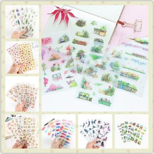 6pcs/lot Lovely Stickers DIY Notes Hand-painted Plants Flowers Cute Sticker Diary Hand Account Decoration 1 Styles Can Choose