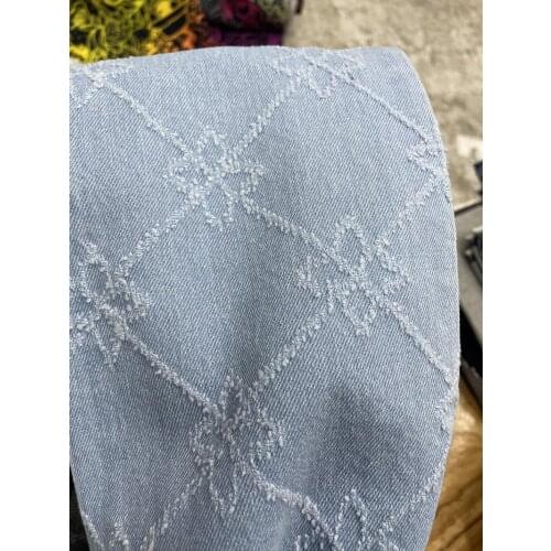 90cm/piece A2038 four-leaf flower diamond lattice hook denim fabric garment outerwear fabric