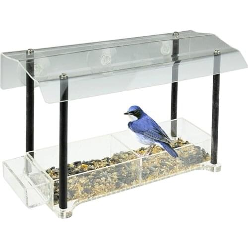 Acrylic Window Bird Feeder Large Size with Suction Cup Seed Tray Separate Water Sink Bird Home Design Bird Watching Gift