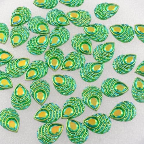 BOLIAO 20Pcs 13*18 mm (0.51*0.71 in) Drop Shape Green Color Resin Scrapbook Clothes/Bags/Hats Decoration Rhinestone Craft DIY