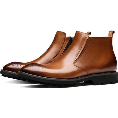 New carved brogue shoes winter Martin boots mens shoes pointed toe High-top handmade genuine leather ankle boots