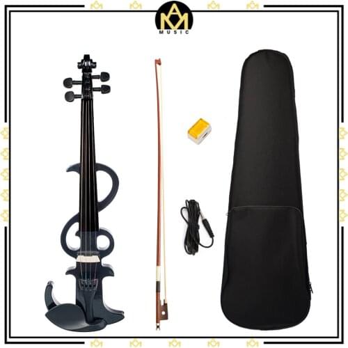 Black Full Size Solid Wood Metallic Electronic/Silent Violin w/Carrying Case Audio Cable Rosin Bridge Gifts For Beginner Student
