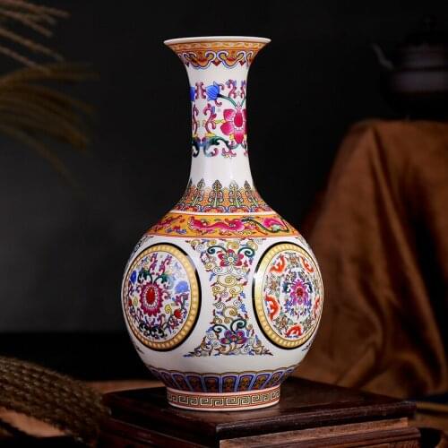 Jingdezhen Classical Enamel Vase With Lucky Patterns Porcelain Modern Vintage Flower Vase Ceramic Flower Christmas Decoration