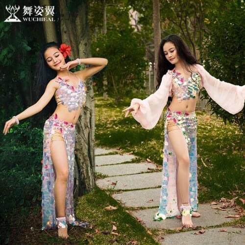New Childrens Belly Dance Performance Costume 2019 New Sequined Long Skirt Suit Oriental Dance for kid girls RT353
