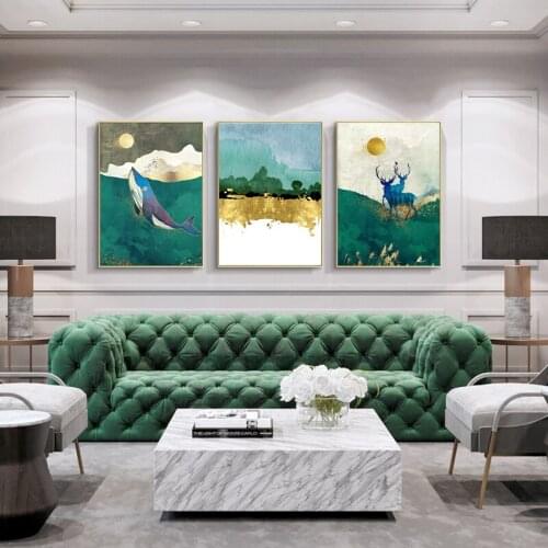 EECAMAIL DIY Luxury 5D Diamond Painting Full Diamonds Embroidered Green Abstract Living Room Diamond Elk Whale Triple Painting