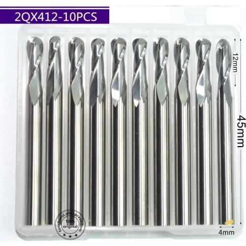 4mm*12mm,10pcs,Free shipping 2 Flutes Ball Head End Mill,CNC milling Cutter,Solid carbide Woodworking relief Bit,wood Cutter