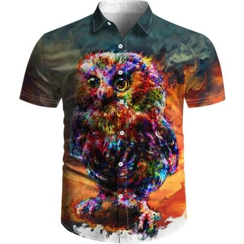 The most fashionable owl print mens 3D shirt leisure beach Harajuku hip hop shirt 3D Print Shirt fine dyed cloth shirt