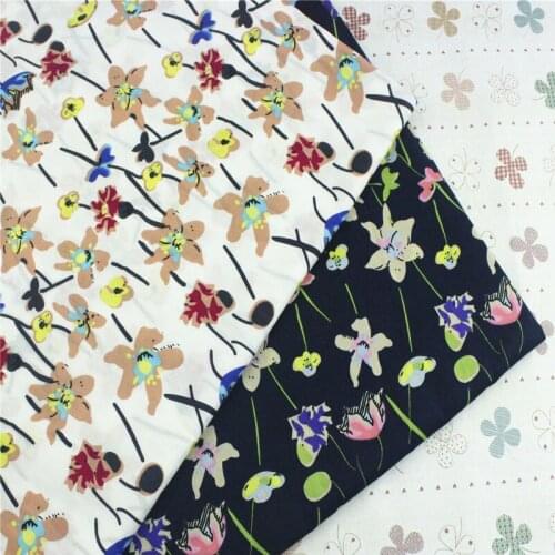 Graceful White Navy Blue Morning Glory Flower Printed Cotton Poplin Fabric Floral Poplin Fabric For DIY Sewing Baby Cloth Dress