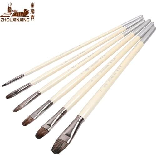 Mixed hair oil paint brush pearl wood rods propylene students dedicated for beginners training 6 pcs/sets