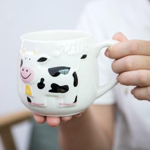 Creative Cartoon Cow Porcelain Coffee Cup Mug Beautiful Tea Cup Ceramic Kawaii Milk Cup Animal Funny Mugs Ceramic Coffee Cups