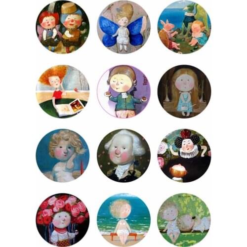 10mm 14mm 16mm 12mm 20mm 25mm 349 12pcs/lot Paintings Mix Round Glass Cabochons Jewelry Findings 18mm Snap Button Charm Bracelet