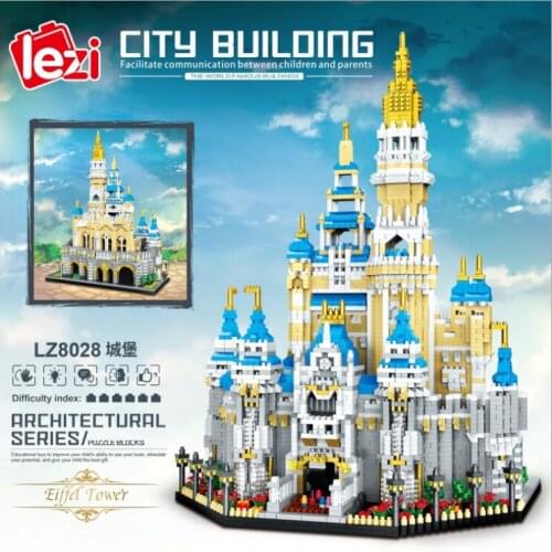 LZ8028 Blue Princess Castle dream world famous series model diamond building blocks small particles toys for children gifts