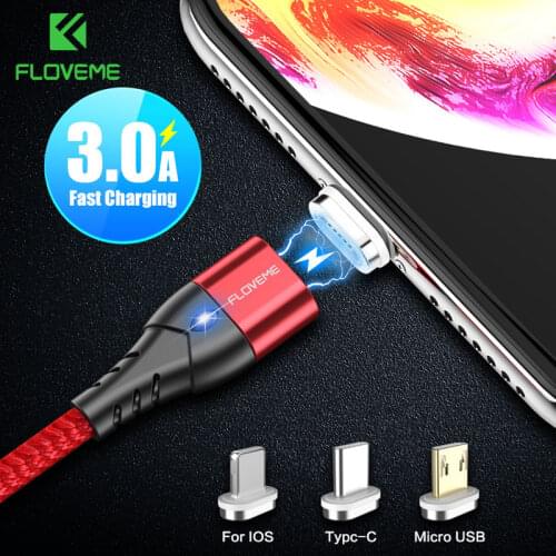 FLOVEME 3A Magnetic Cable For iPhone Lighting Charging Cable Micro USB Type C Fast Charge For Huawei Samsung Xiaomi Wire Cord