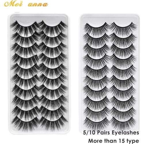 MEIANNA 5/10 Pairs 3D Mink Lashes Natural False Eyelashes Dramatic Fluffy Soft Wispy Volume Cross Reusable Eyelash MaKeup Tools