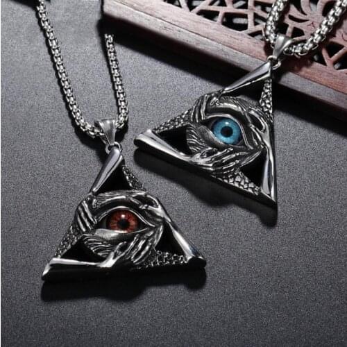 Fashion High Quality Metal Triangle Eye Masonic Vintage Pendant Necklace for Men Jewelry