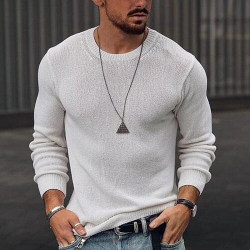 Fashion New Solid Long Sleeve Pullover Shirt For Men Slim O-Neck Tracks Streetwear 2021 Autumn Casual Men Knitted Sweaters Tops