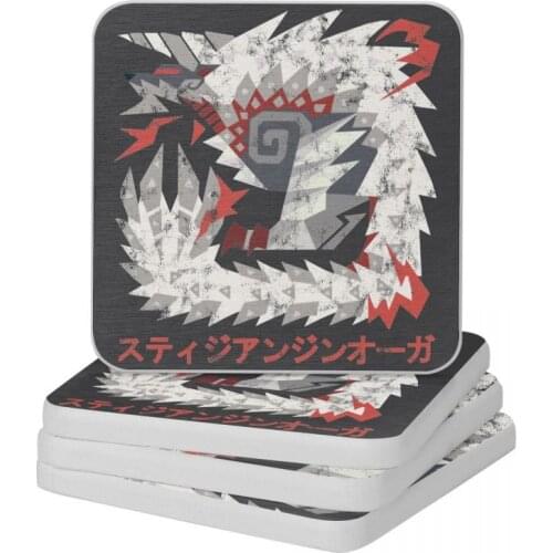 Monster Hunter World Iceborne Stygian Zinogre Kanji Natural Diatomite Square Round Shape Coaster Cup Bonsai Mat Soap Pad 10x10cm