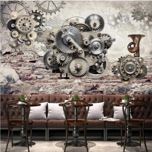 WDBH custom mural 3d photo wallpaper Mechanical gear nostalgic vintage background decor 3d wall murals wallpaper for living room