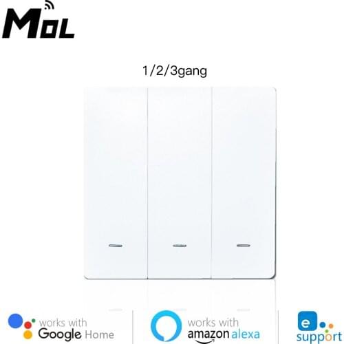 MOL eWeLink Wifi Wall Switch 1/2/3 Gang UK No Neutral Wire Required Switches Smart Single Wire Wall Switch Works Alexa D1UK1C